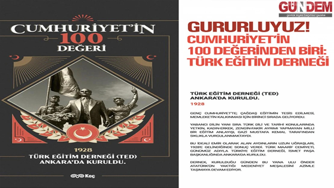 Türk Eğitim Derneği'nden 'Cumhuriyet'in 100 değeri' Projesi'ne Destek - Akarsu